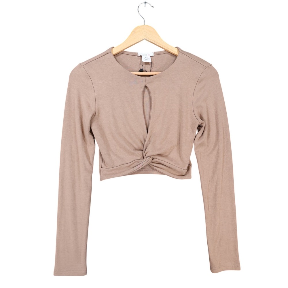 Better Be Crop Top Womens Small Brown Twist Front Keyhole Long Sleeve